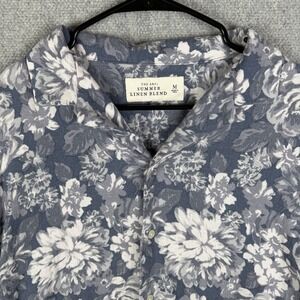 Abercrombie & Fitch Shirt Mens Medium Blue Floral Summer Linen Blend Camp Collar